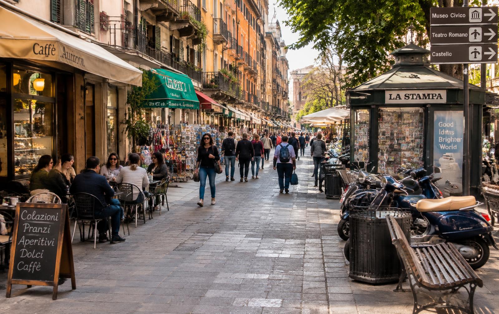 Calle comercial con ocho cajeros automáticos integrados